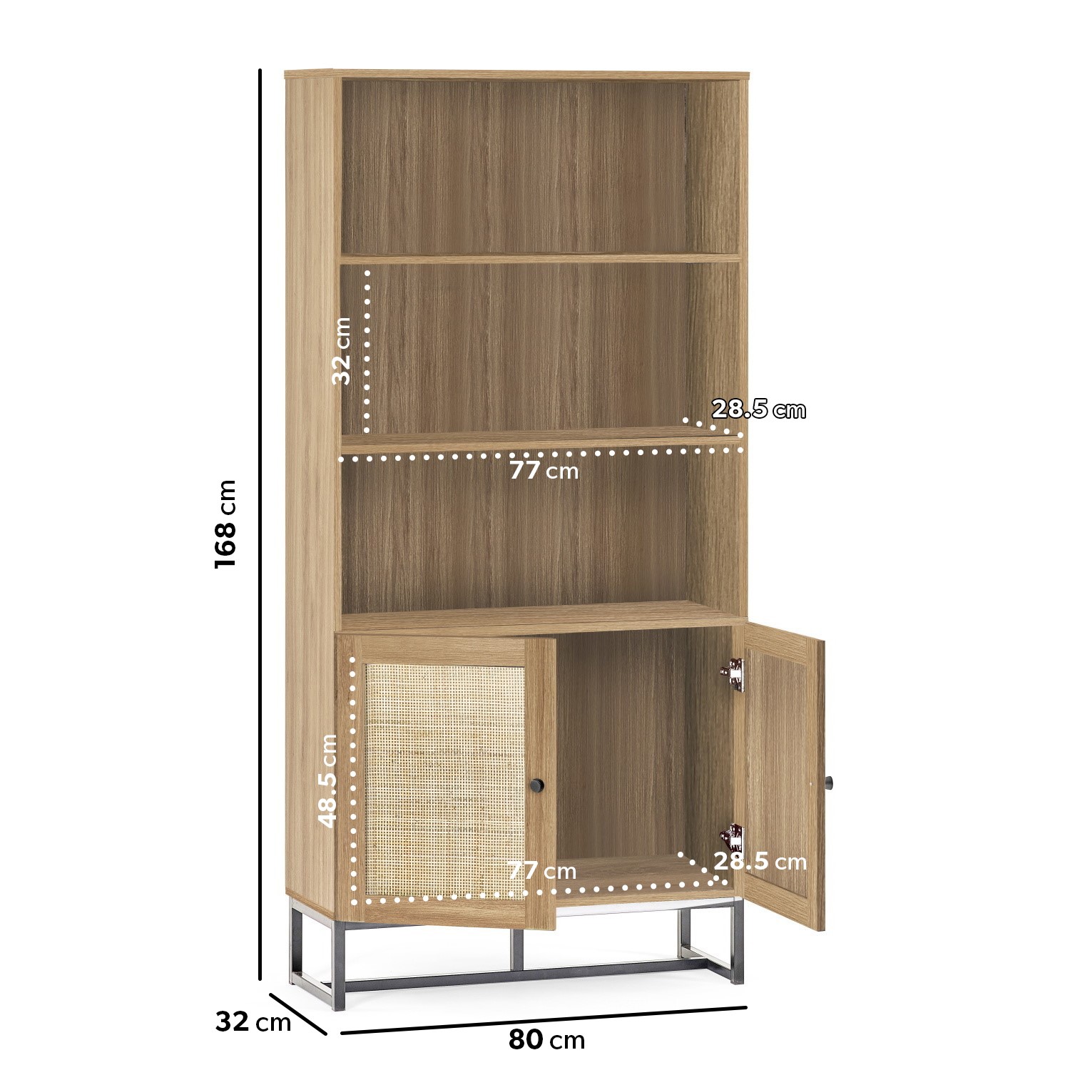 Read more about Tall oak bookcase with rattan doors 3 shelves padstow
